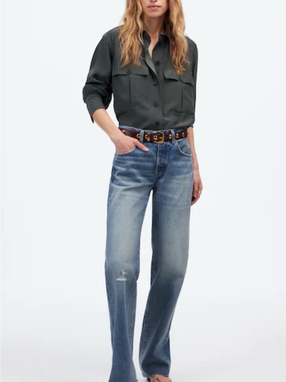 Madewell Easy Dean Relaxed Straight-Leg Jeans in Vintage Blue in 26